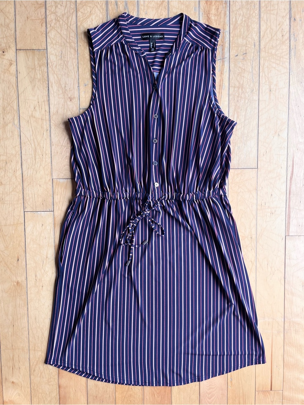 Love & Legend Midi Striped Sleeveless Shirt Dress with Tie Waist Size X